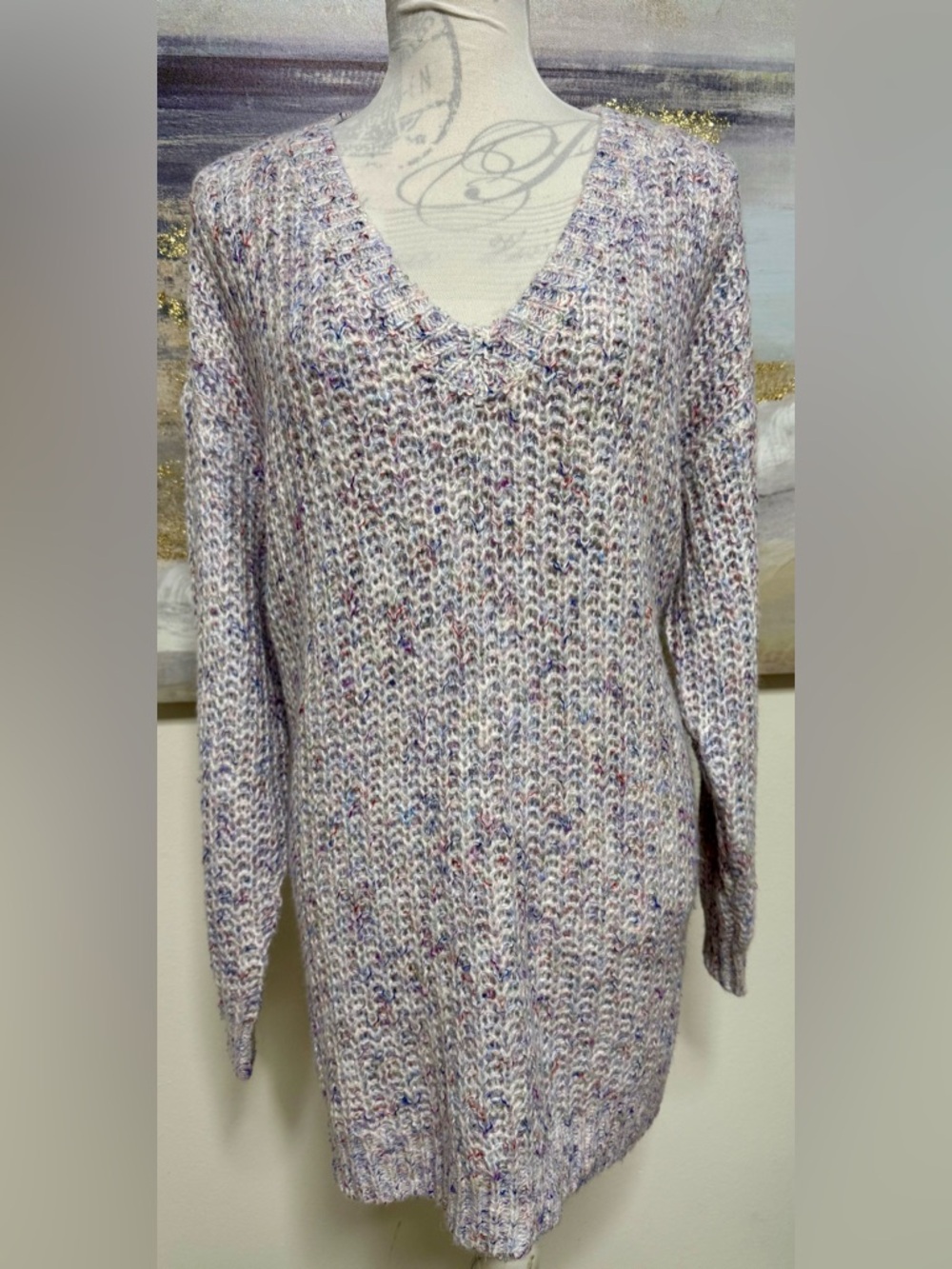 🥳TORRID Bulky Knit V-Neck Sweater, Multicolors, Size 2X - Picture 3 of 8